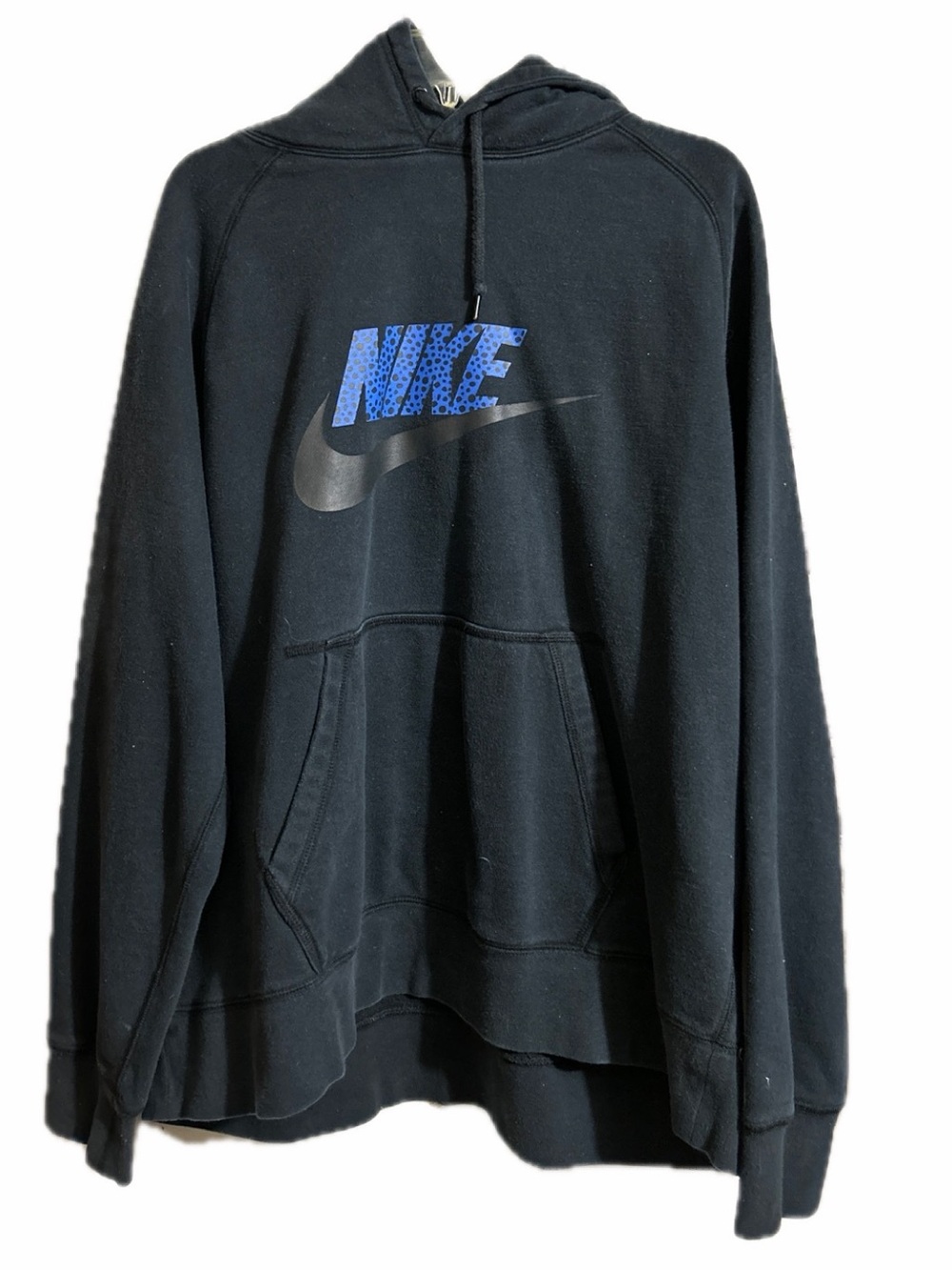 Mens XXL Nike Black Hoodie with Blue Logo and Black Swoosh